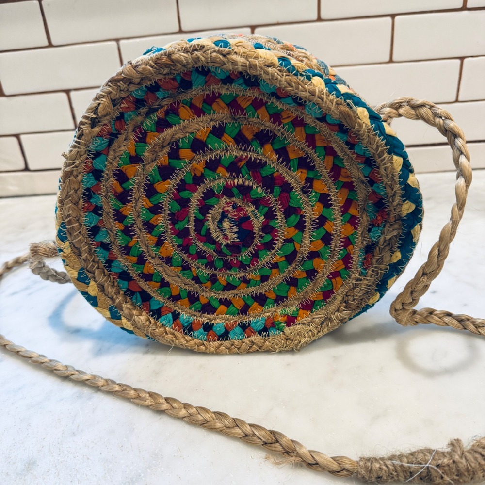 ShiraLeah Round Crossbody Bag Jute Colorful Woven Shoulder‎ Bag
